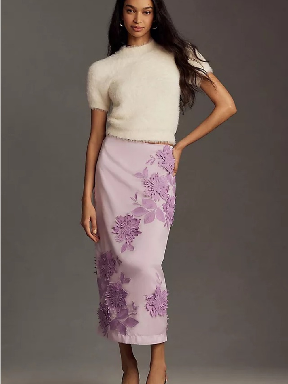 Anthropologie Maeve 3D Bloom Column Midi Skirt